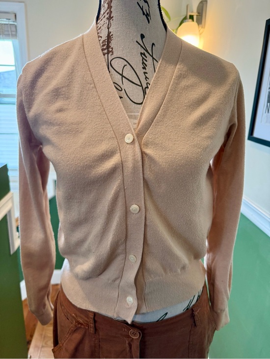 OAK + FORT Sweaters - OAK + FORT Pale Blush Button Front V‑Neck Cardigan